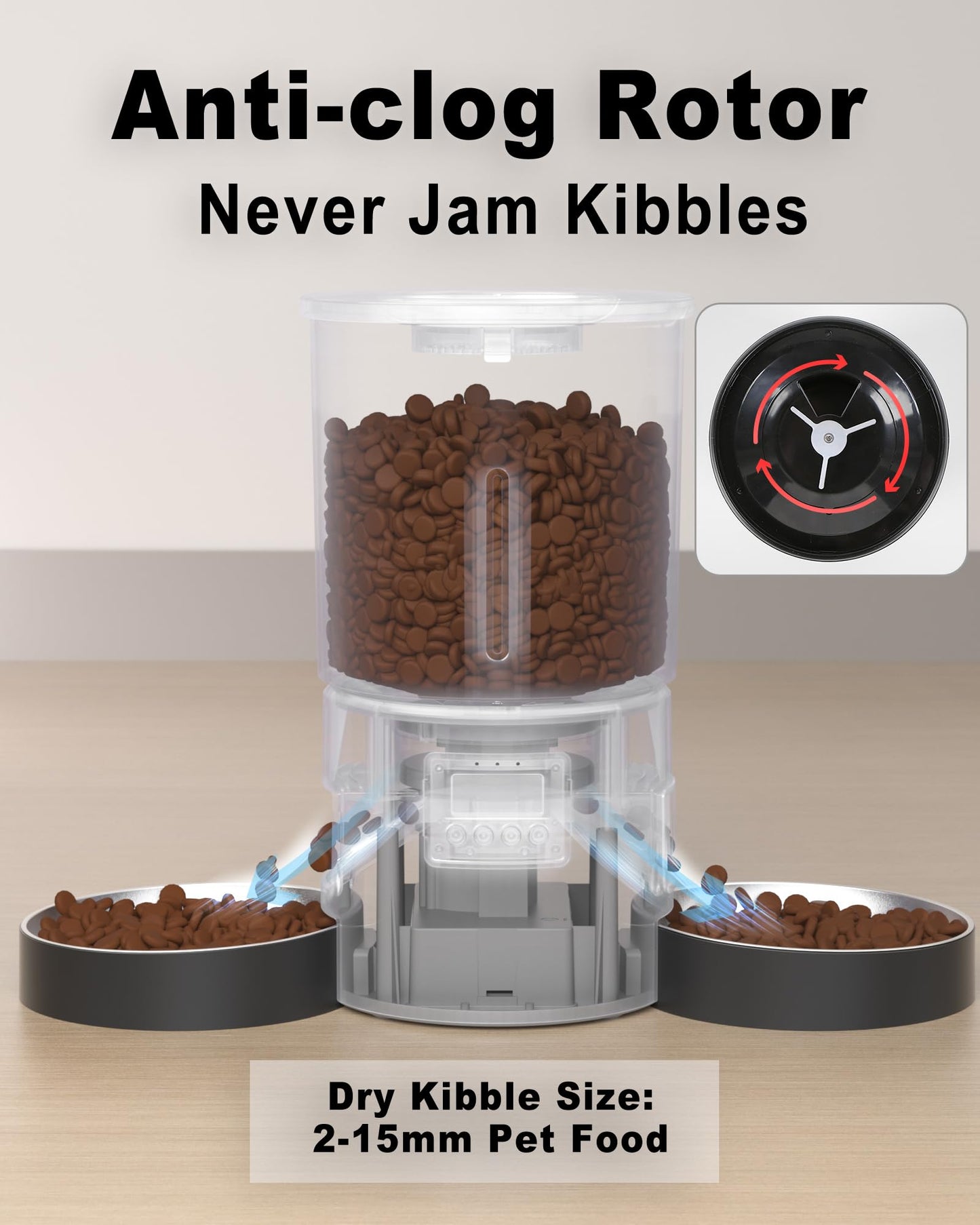 Miaosical Dual Automatic Cat Feeder 2 Cats,6 Meals/Day,12 Portions/Meal,4.2L Dual Power Double Bowls Feeder,Dry Food Auto Pet Dispenser,10S Voice Record,Flexible Schedule Timer(Black,Basic 2 Bowls)