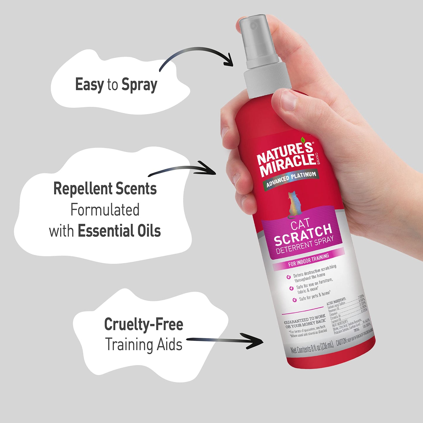 Nature's Miracle Advanced Platinum Cat Scratch Deterrent Spray, 8 Ounces, Discourages Destructive Scratching New Formula - 8oz