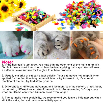 100pcs (10 Colors) Cat Nail Caps, Cat Claw Caps Cat Nail Covers with Adhesive Glue and Applicators (Medium)