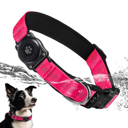 Upgraded AirTag Dog Collar, IP68 Waterproof Air Tag Dog Collar Holder, Reflective, Ultra-Durable, Comfortable Padded, Heavy Duty Dog Collars for Small Medium Large Dogs (L (14.8"-20.3"), HotPink)