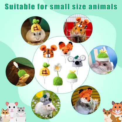 Kajaia 10 Pcs Hamster Hat Small Animals Cute Tiny Hat Mini Hand Knitted Hats for Snakes Pets Bearded Dragon Guinea Pig Bunny Costume Accessories Easter Holiday Parties(Cute Style)