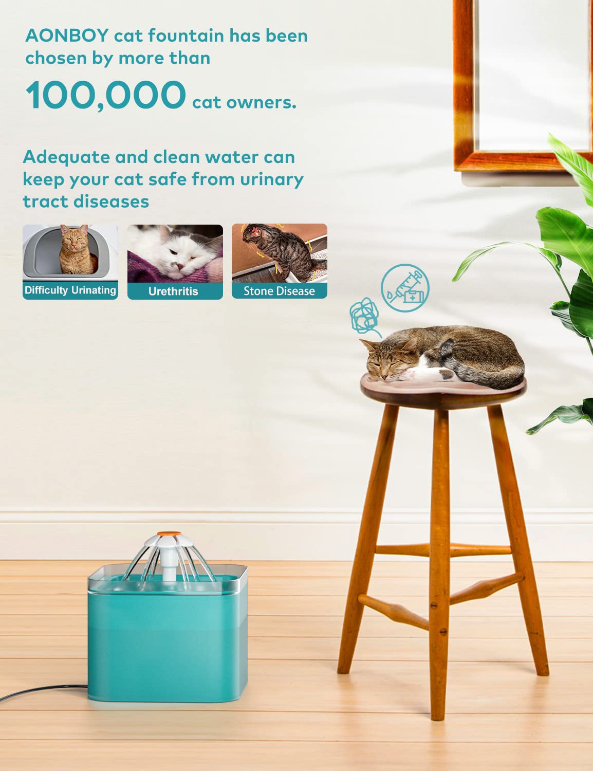 Cat Water Fountain: Cat Fountain - Dog Water Fountain - Water Fountain Indoor Cat - Pet Water Fountain - 2L Pet Fountain - Cat Drinking Water Fountain - Dog Fountain - AONBOY