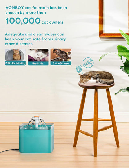 Cat Water Fountain: Cat Fountain - Dog Water Fountain - Water Fountain Indoor Cat - Pet Water Fountain - 2L Pet Fountain - Cat Drinking Water Fountain - Dog Fountain - AONBOY