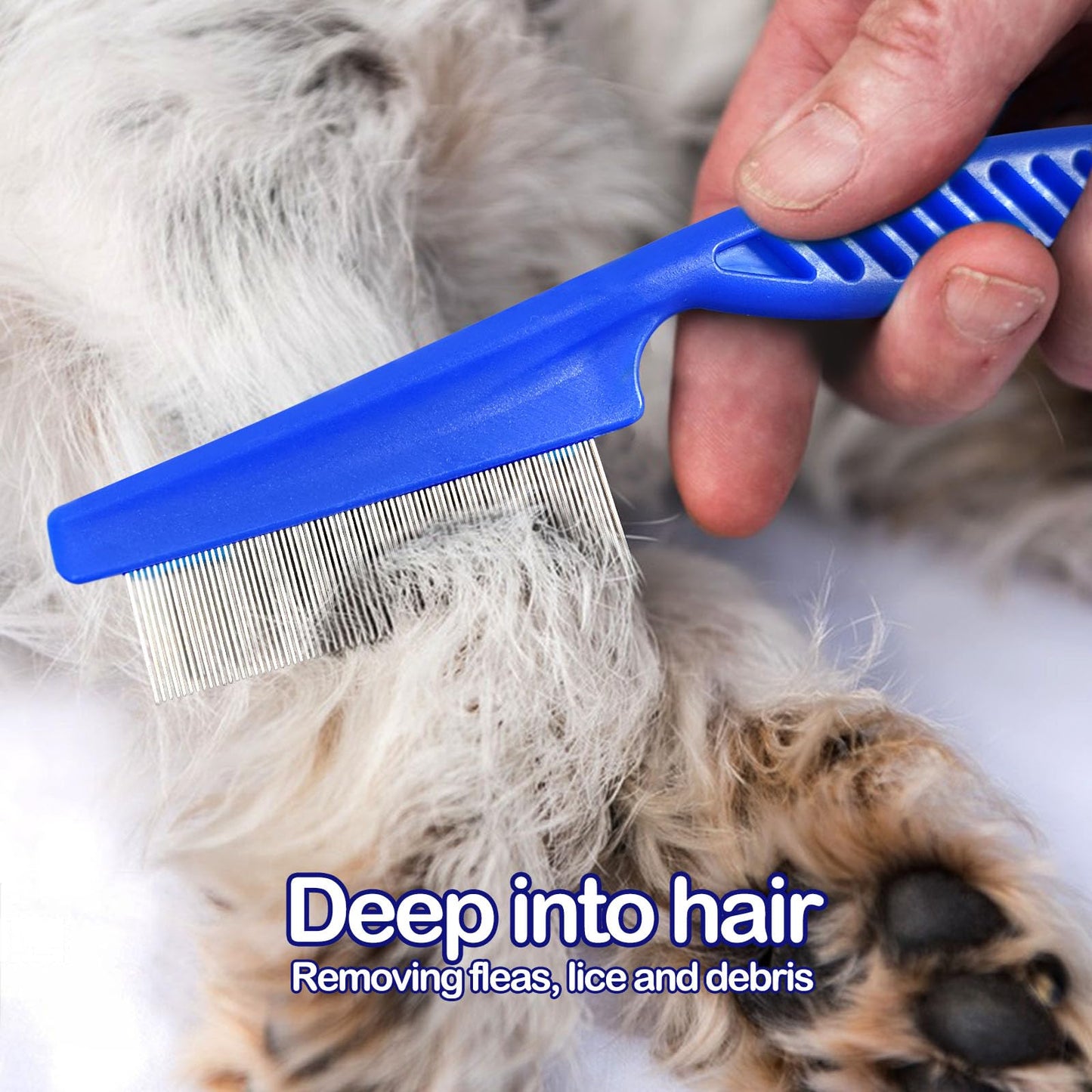 Qancekoo 4 Different Kinds of Flea Combs, Stainless Steel Round Teeth Dog Cat Lice Combs, Durable Fine Tooth Pet Tear Stain Remover Tool (Blue)
