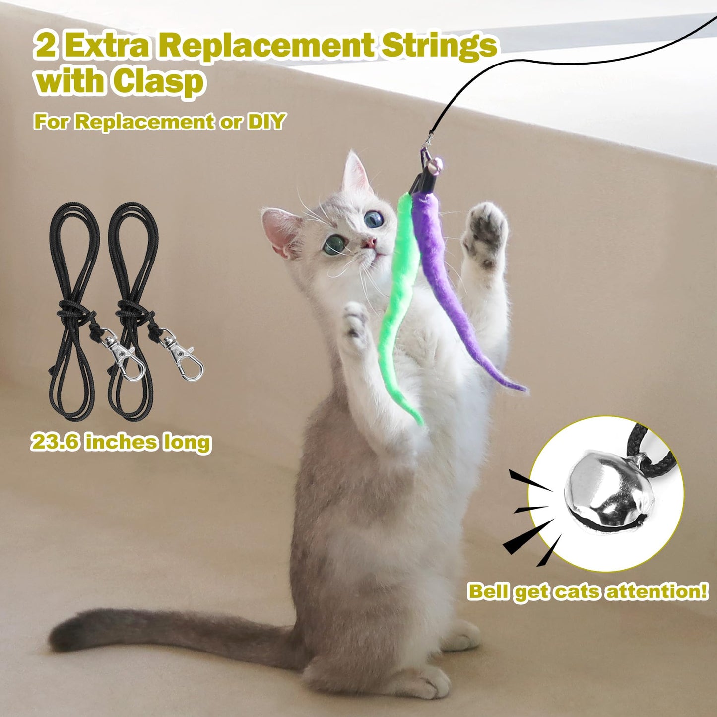 Huidcom Cat Feather Toy Retractable Cat Toys Wand with 2 Wands & 9 Assorted Teaser Refills Interactive Feather Teaser Wand Toy with Bell for Kitten Or Cat Having Fun Exerciser Playing