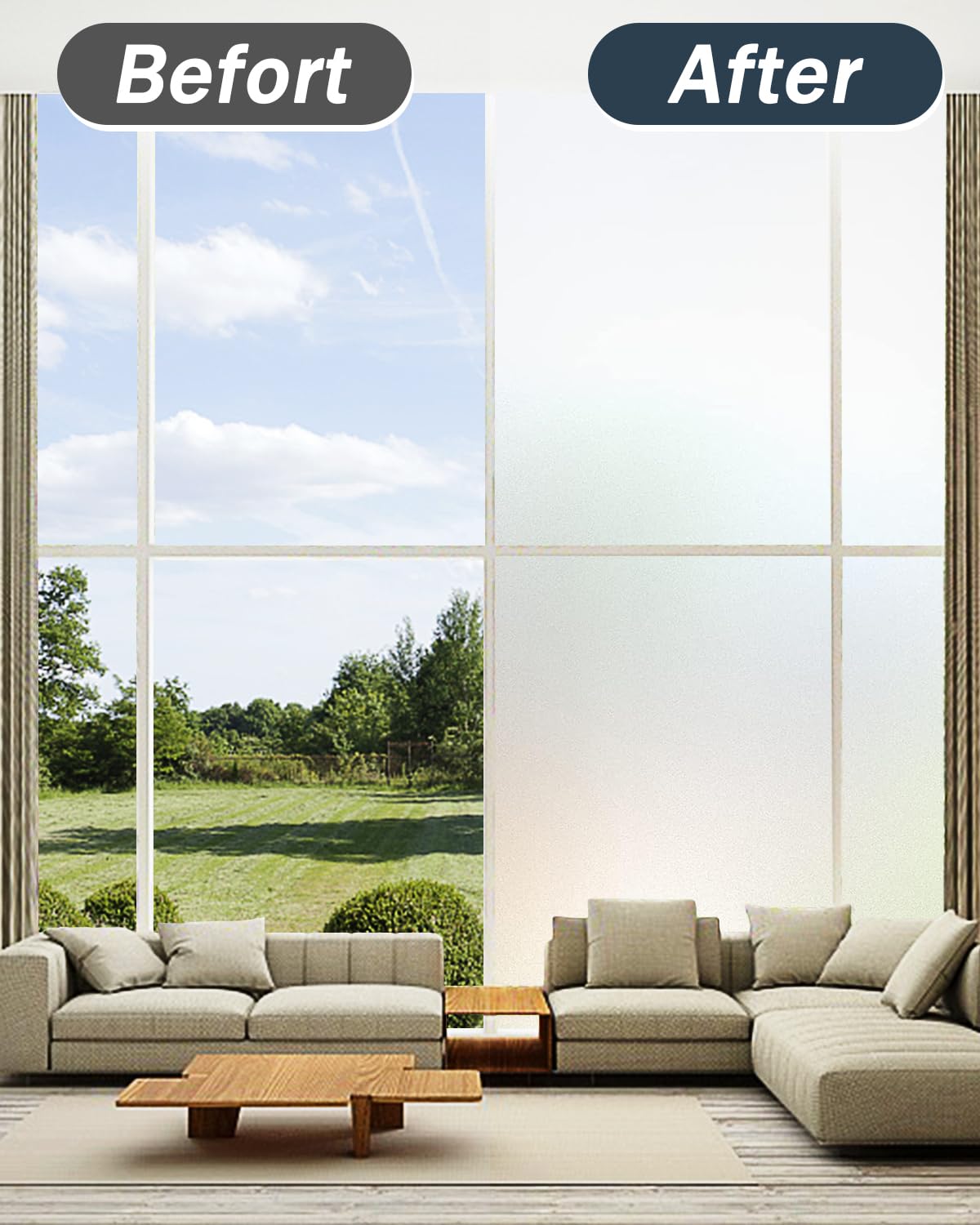 Lovepea Window Films for Privacy Frosted Glass with Installation Tools, Removable, Peep-Proof, Static Cling, Heat Control, UV Protection, Anti-Glare, for Home 17.5" x 78.7" (44.5 x 200cm)