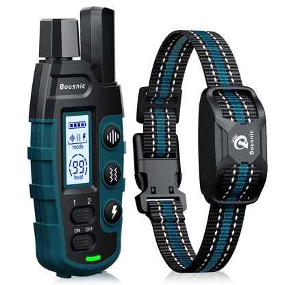 Collier antichoc Bousnic pour chien - Collier de dressage de 1000 m avec télécommande pour chiens de 2,3 à 54 kg (petits, moyens et grands chiens). Rechargeable et étanche, avec bip (1 à 8), vibrations (1 à 16), chocs (1 à 99) (bleu).