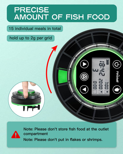 Petbank Automatic Fish Feeder for Aquarium - Auto Fish Food Dispenser Rechargeable for Fish Tank Vacation Fish Feeder Timer with USB Charger Cable