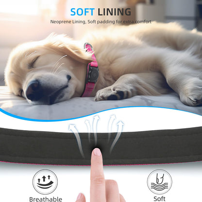 Upgraded AirTag Dog Collar, IP68 Waterproof Air Tag Dog Collar Holder, Reflective, Ultra-Durable, Comfortable Padded, Heavy Duty Dog Collars for Small Medium Large Dogs (L (14.8"-20.3"), HotPink)