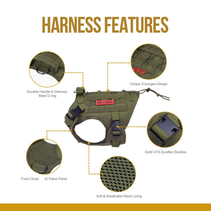 OneTigris Tactical Dog Harness,FIRE Watcher 2.0 No-Pull Dog Harness Vest with Hook & Loop Panels, Military Dog Harness Adjustable Dog Vest Harness for Walking Hiking Training (Ranger Green,Small)