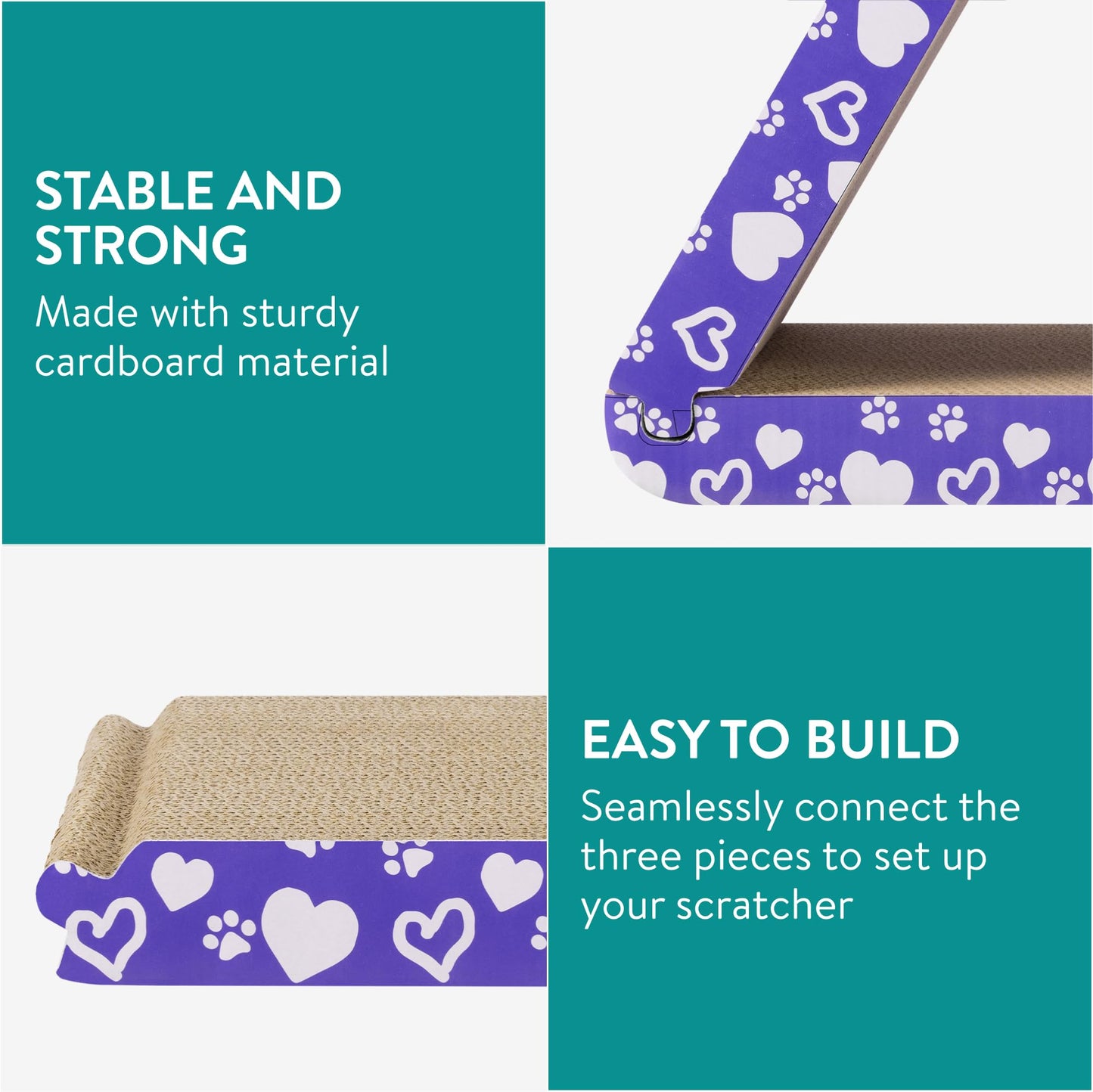 Navaris 3-in-1 Cat Scratcher - Triangle Design Cardboard Cat Scratchers - Easy Assembly Board House for Cats - Large Multi-Sided Scratch Pad, Mat Bed - 44.5cm