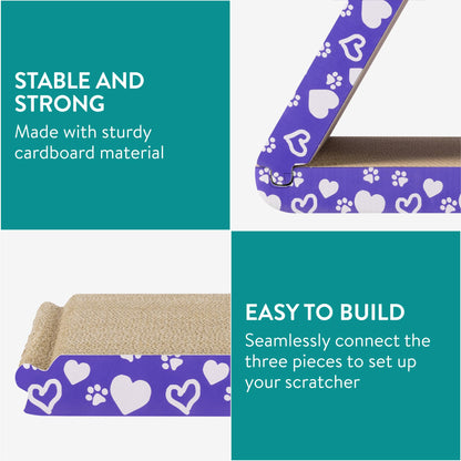Navaris 3-in-1 Cat Scratcher - Triangle Design Cardboard Cat Scratchers - Easy Assembly Board House for Cats - Large Multi-Sided Scratch Pad, Mat Bed - 44.5cm