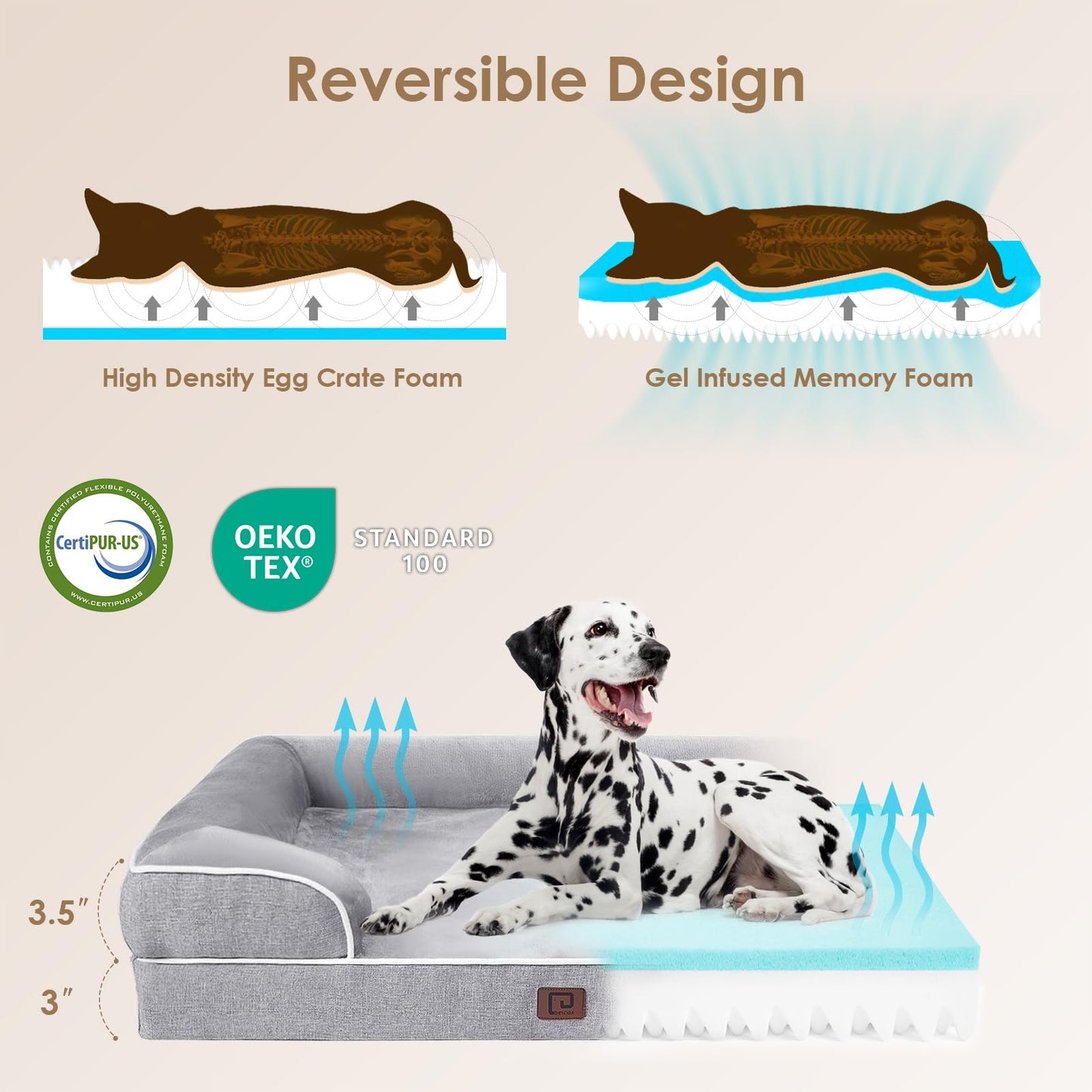 Panier orthopédique en mousse à mémoire de forme EHEYCIGA pour chien de taille moyenne, avec côtés, doublure imperméable, fond antidérapant et housse amovible lavable.