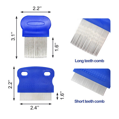 Qancekoo 4 Different Kinds of Flea Combs, Stainless Steel Round Teeth Dog Cat Lice Combs, Durable Fine Tooth Pet Tear Stain Remover Tool (Blue)