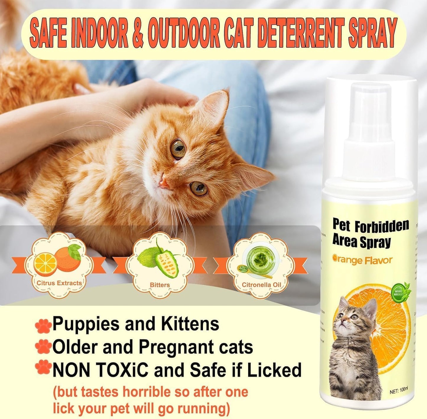 Spray répulsif naturel anti-griffures pour chats, protection efficace contre les griffures des chats, évite les zones restreintes, pour dresser les animaux de compagnie, dissuasion intérieure et extérieure, lot de 2 x 96 g
