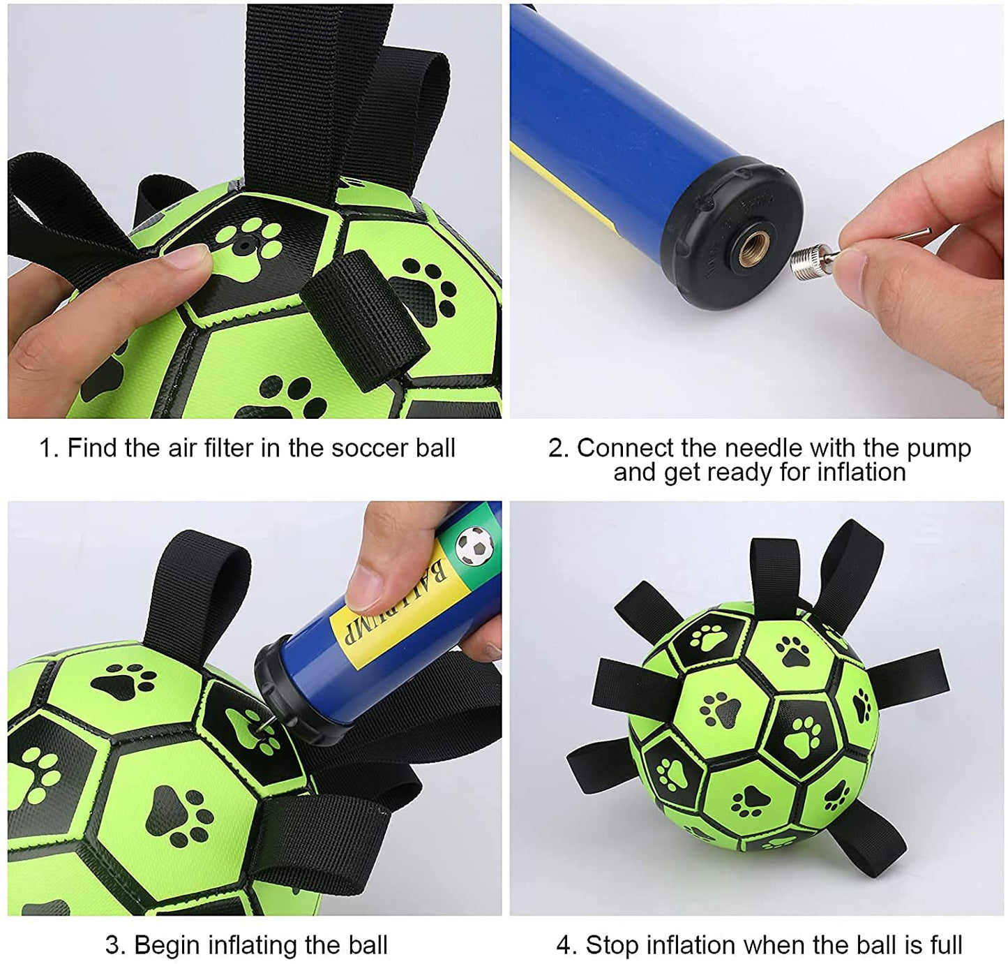 Jouets interactifs pour chiens FITNOVO, jouet à rapporter et à tirer avec sangles, balle d'eau flottante pour petits et moyens chiens, balle de troupeau durable pour le jeu - Vert