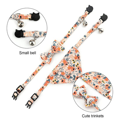 Kettion 2Pcs Breakaway Cat Collar with Bow Tie Bandana, Kitten Collar, Removable Bowtie Bandana, Cute Flower Pattern with Bell for Cat Puppy, Soft Adjustable Collar for Dogs and Cats Pets