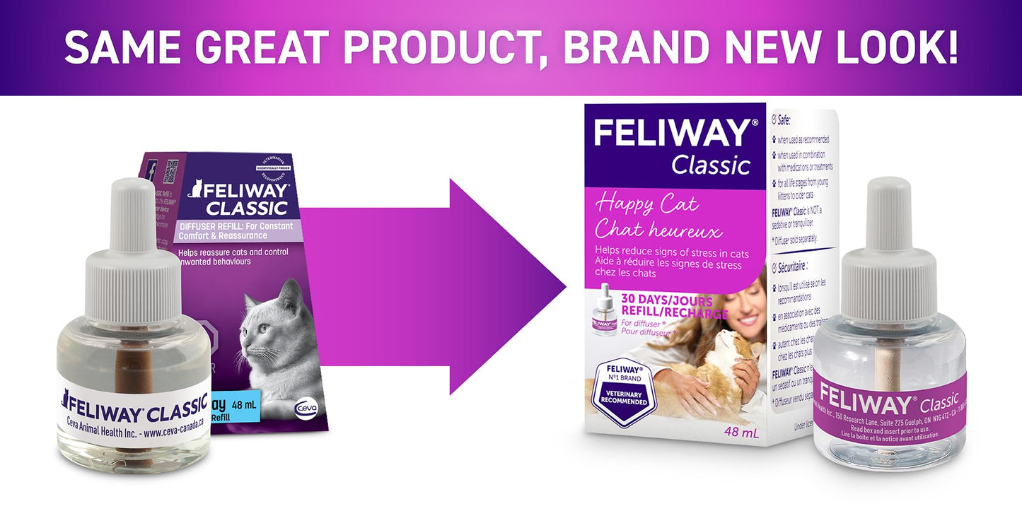 FELIWAY CLASSIC Diffuser Refill 3-Pack - Use with FELIWAY Cat Diffusers - Comforts Cats at Home & Helps Control Unwanted Urine Spraying, Cat Scratching and Hiding (90 Day Supply, FELIWAY Refill C238)