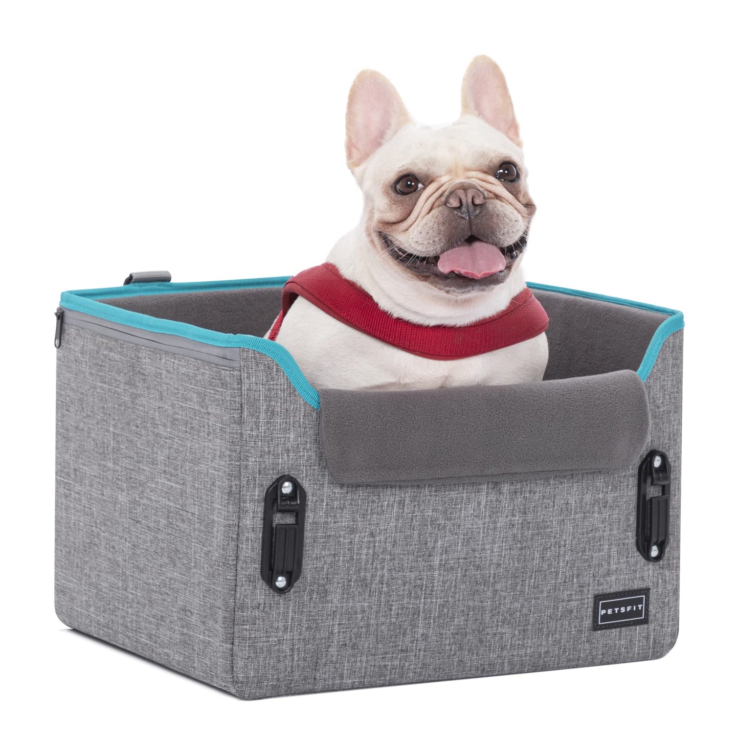 PETSFIT Dog Car Seats for Small Dogs, Portable Dog Booster Car Seat with Patent Safe Buckles, Clip-On Leash, Suitable for Small Pets Up to 25lbs (Grey)
