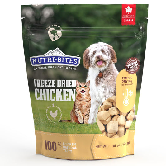 Friandises NutriBites au poulet lyophilisé pour chiens et chats, 425 g | Friandises ou compléments alimentaires pour le dressage de vos animaux | Entièrement naturelles, une seule protéine animale, riche en protéines | Emballage premium en vrac de 425 g