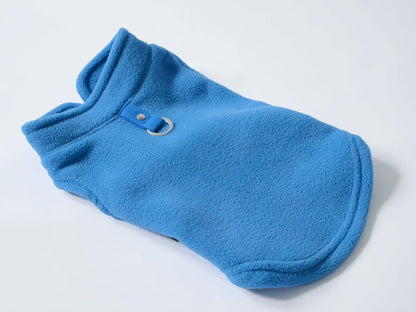 JACKO & CO - Fleece Vest Sweater with Leash Ring - Soft Lightweight Breathable for Puppies Small Medium Dogs, Kitten, Cats, Chihuahua - Warm for Fall/Autumn/Winter (Blue, L (10-16lbs))
