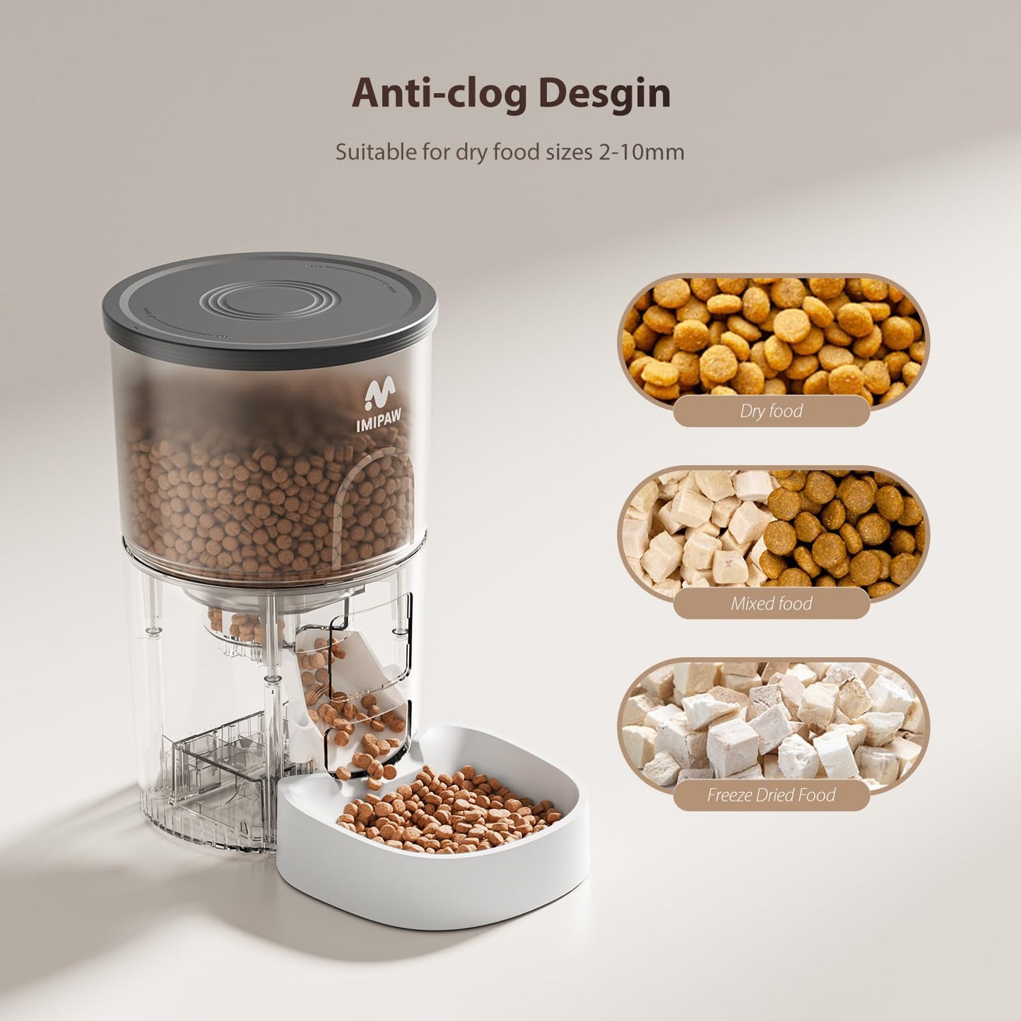 IMIPAW Automatic Cat Feeders, 3L Timed Cat Dry Food Dispenser with Anti-Clogging Design, Auto Pet Feeder for Cats and Dogs, 1-6 Meals Per Day