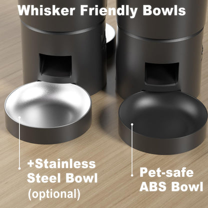 Miaosical Dual Automatic Cat Feeder 2 Cats,6 Meals/Day,12 Portions/Meal,4.2L Dual Power Double Bowls Feeder,Dry Food Auto Pet Dispenser,10S Voice Record,Flexible Schedule Timer(Black,Basic 2 Bowls)