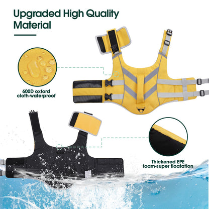 Kuoser Dog Life Jacket with Reflective Stripes, Adjustable High Visibility Dog Life Vest Ripstop Dog Lifesaver Pet Life Preserver with High Flotation Swimsuit for Small Medium and Large Dogs