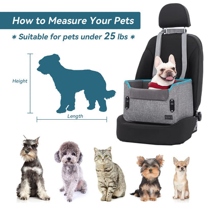 PETSFIT Dog Car Seats for Small Dogs, Portable Dog Booster Car Seat with Patent Safe Buckles, Clip-On Leash, Suitable for Small Pets Up to 25lbs (Grey)