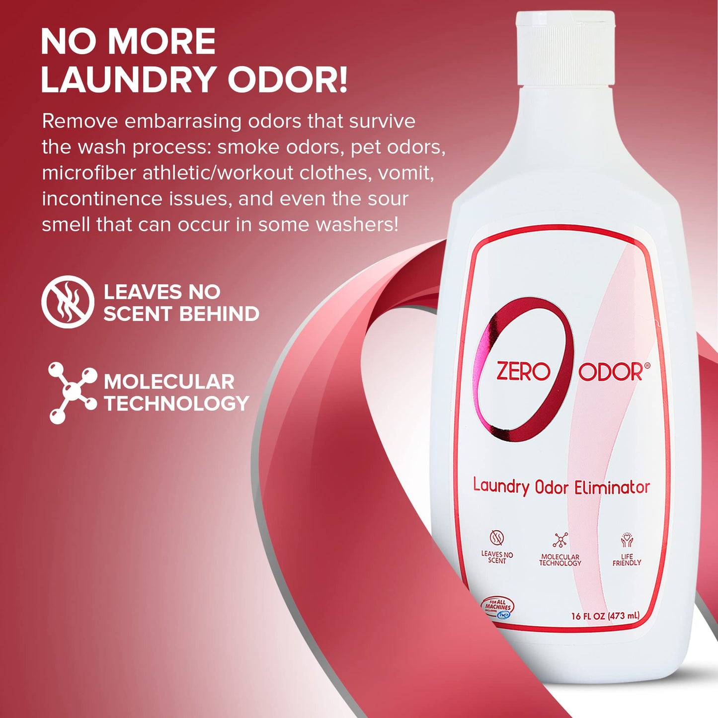 Zero Odor - Laundry Odor Eliminator & Deodorizer - Great for Pet Bedding & Clothes - Concentrate (3-Pack, 16oz)