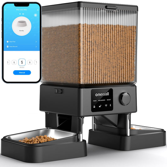 Oneisall Distributeur automatique de croquettes pour chats avec Wi-Fi 5G, pour 2 chats et petits animaux, 20 tasses/5 L, distributeur de croquettes chronométré avec contrôle par application