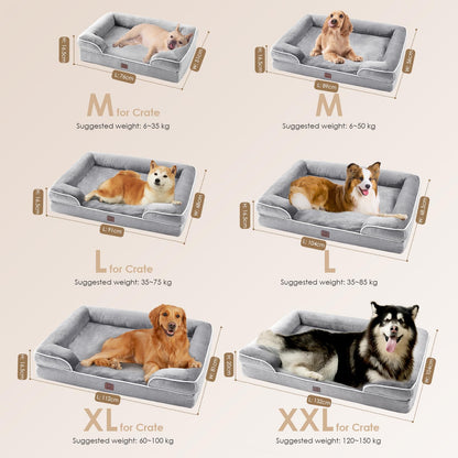 Panier orthopédique en mousse à mémoire de forme EHEYCIGA pour chien de taille moyenne, avec côtés, doublure imperméable, fond antidérapant et housse amovible lavable.