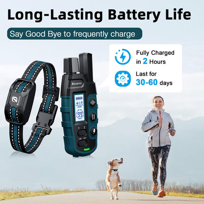 Collier antichoc Bousnic pour chien - Collier de dressage de 1000 m avec télécommande pour chiens de 2,3 à 54 kg (petits, moyens et grands chiens). Rechargeable et étanche, avec bip (1 à 8), vibrations (1 à 16), chocs (1 à 99) (bleu).