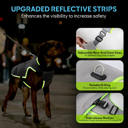 Gilet rafraîchissant Mora Pets pour chien avec packs de glace, veste rafraîchissante par évaporation, harnais d'été réglable avec anneau en D pour chiens de grande, moyenne et petite taille, gris, taille L