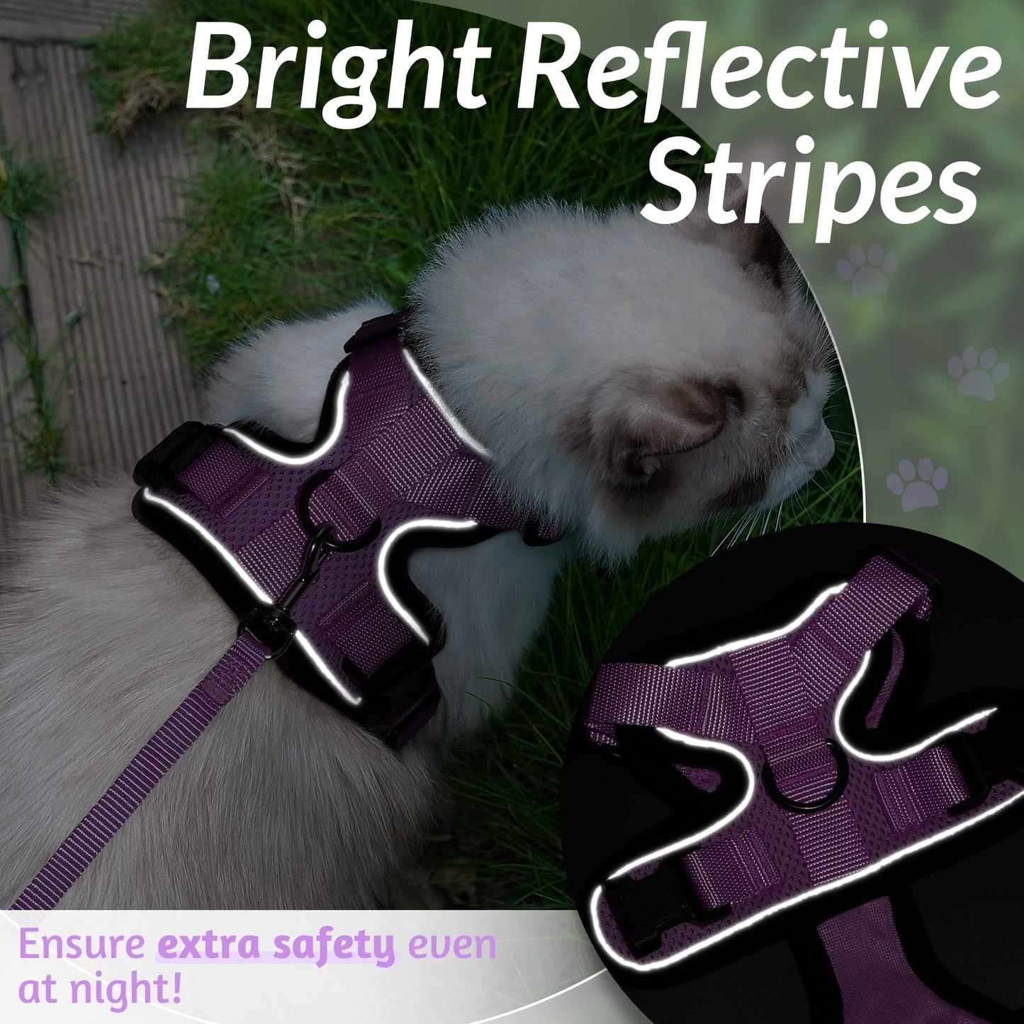 rabbitgoo Cat Harness and Leash for Walking, Escape Proof Soft Adjustable Vest Harnesses for Small Medium Cats, Easy Control Breathable Reflective Strips Jacket, XXS, Light Purple