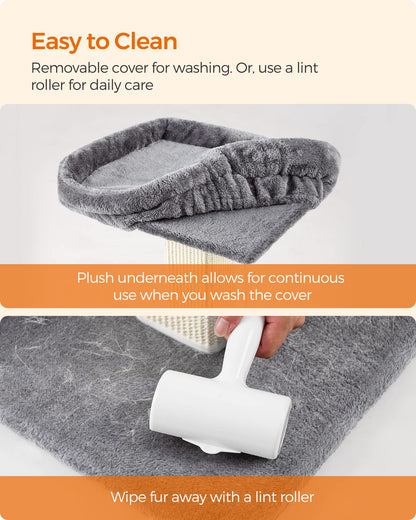 Arbre à chat Feandrea, griffoir avec perchoir supérieur, entièrement recouvert de sisal tissé, pompon, housse amovible et lavable, gris clair UPCA022W01