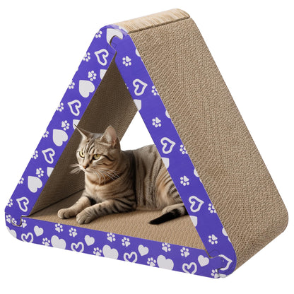Navaris 3-in-1 Cat Scratcher - Triangle Design Cardboard Cat Scratchers - Easy Assembly Board House for Cats - Large Multi-Sided Scratch Pad, Mat Bed - 44.5cm