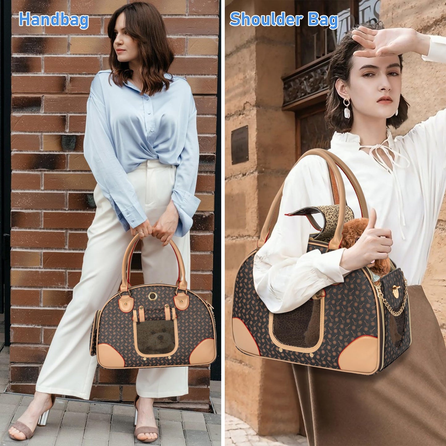 TORIBIO Luxury Pet Travel Carrier, Foldable Small Dog Cat Carrier Bag Fashion Soft-Sided Pet Carrier Tote Bags Waterproof PU Leather Carrying Handbag for Outdoor Travel Walking Hiking Shopping, L