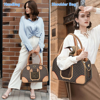 TORIBIO Luxury Pet Travel Carrier, Foldable Small Dog Cat Carrier Bag Fashion Soft-Sided Pet Carrier Tote Bags Waterproof PU Leather Carrying Handbag for Outdoor Travel Walking Hiking Shopping, L