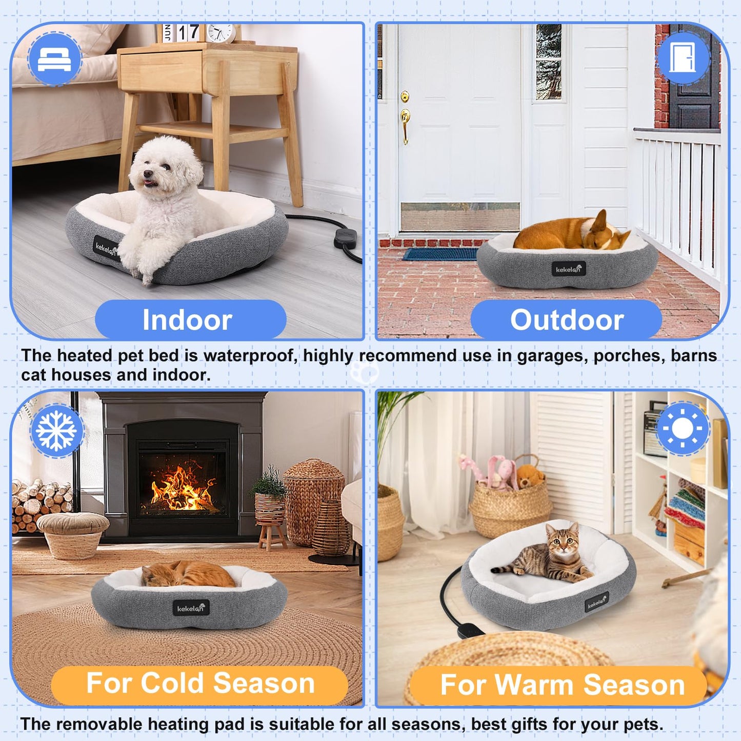 Indoor Heated Cat Bed, Heated Pet Bed for Indoor Cats Kitten Small Dogs Puppy Electric Warming Bed Heater Soft & Cozy Pet Heating Pad with Timer and Temp Adjustable Machine Washable-Oval Gray