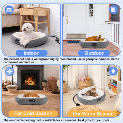 Indoor Heated Cat Bed, Heated Pet Bed for Indoor Cats Kitten Small Dogs Puppy Electric Warming Bed Heater Soft & Cozy Pet Heating Pad with Timer and Temp Adjustable Machine Washable-Oval Gray