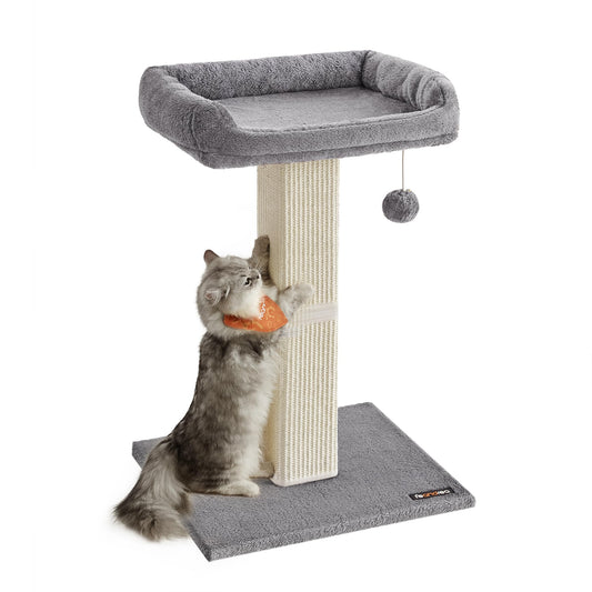 Arbre à chat Feandrea, griffoir avec perchoir supérieur, entièrement recouvert de sisal tissé, pompon, housse amovible et lavable, gris clair UPCA022W01