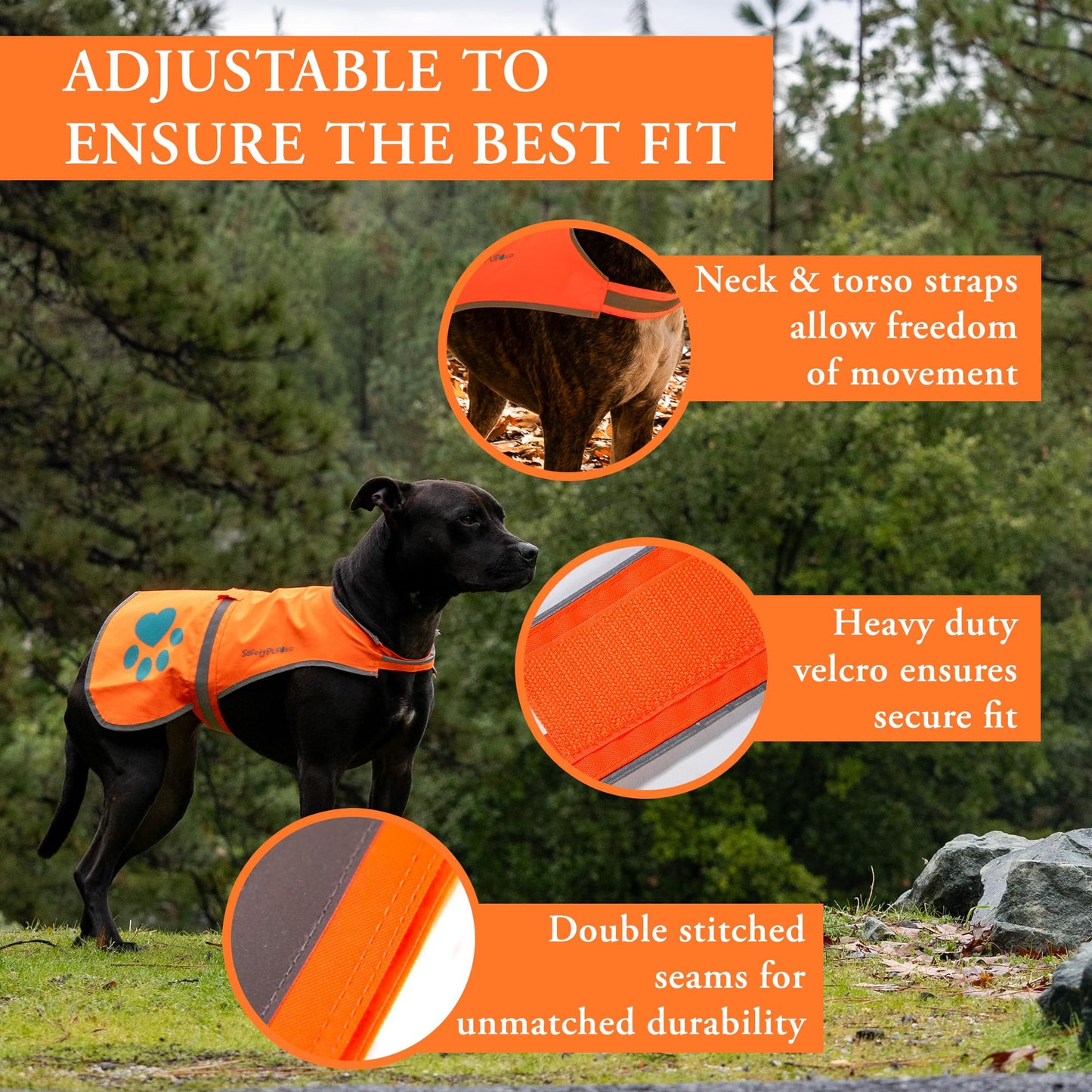 SafetyPUP XD Dog Reflective Vest. Blaze Orange Hi Vis Dog Vest Protects Dogs from Cars & Hunting Accidents (XL)