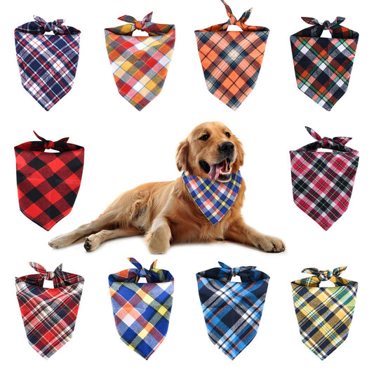 KUUQA Lot de 10 bandanas triangulaires pour chien, bavoirs à carreaux, écharpe lavable et réglable pour chiens, chats et animaux de compagnie