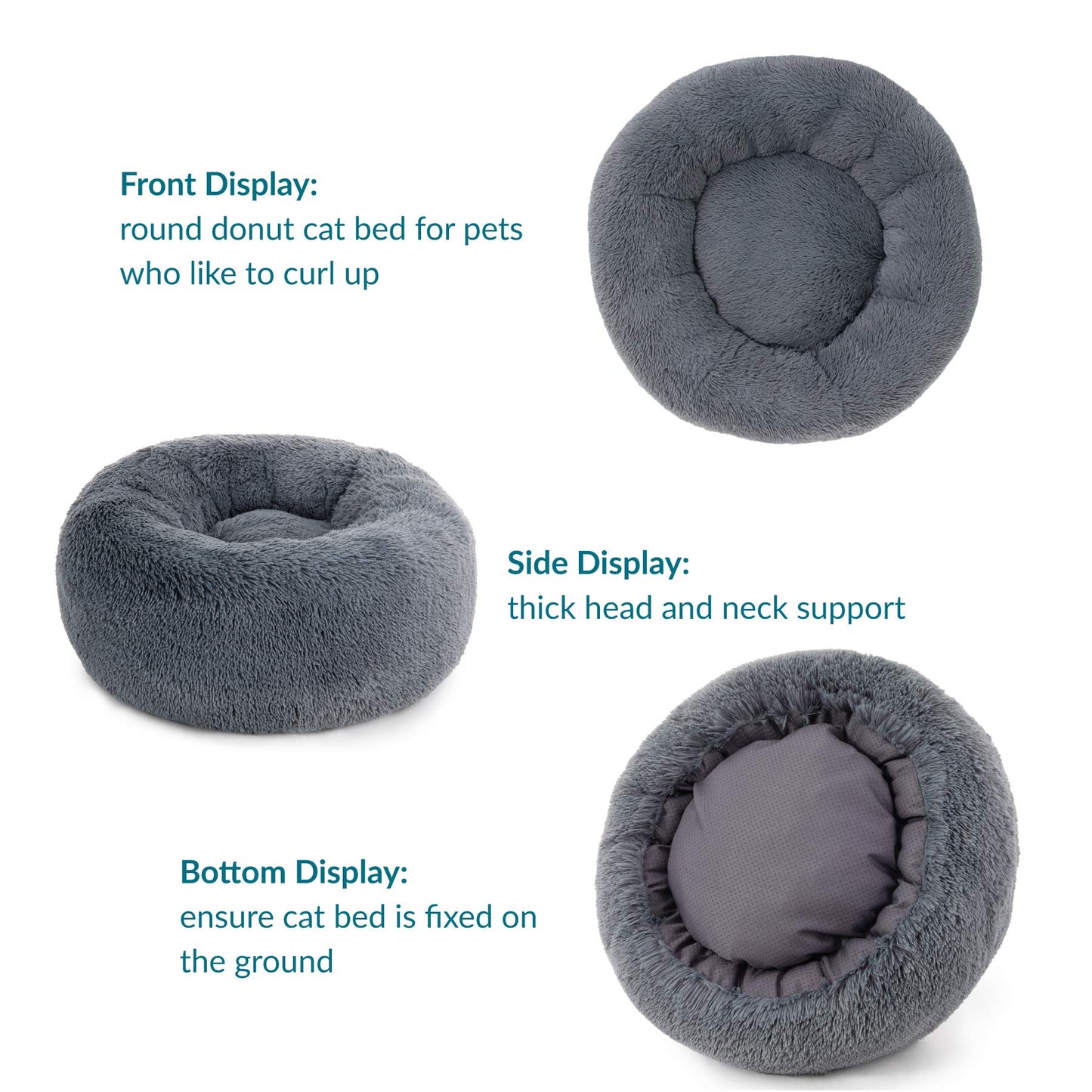 Lit rond et apaisant pour chien Bedsure en peluche - Lavable - 76 cm - En fausse fourrure antidérapante - Convient aux chats jusqu'à 20 kg, auto-chauffant - Gris