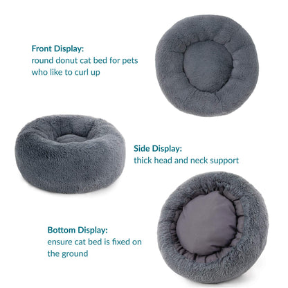 Lit rond et apaisant pour chien Bedsure en peluche - Lavable - 76 cm - En fausse fourrure antidérapante - Convient aux chats jusqu'à 20 kg, auto-chauffant - Gris