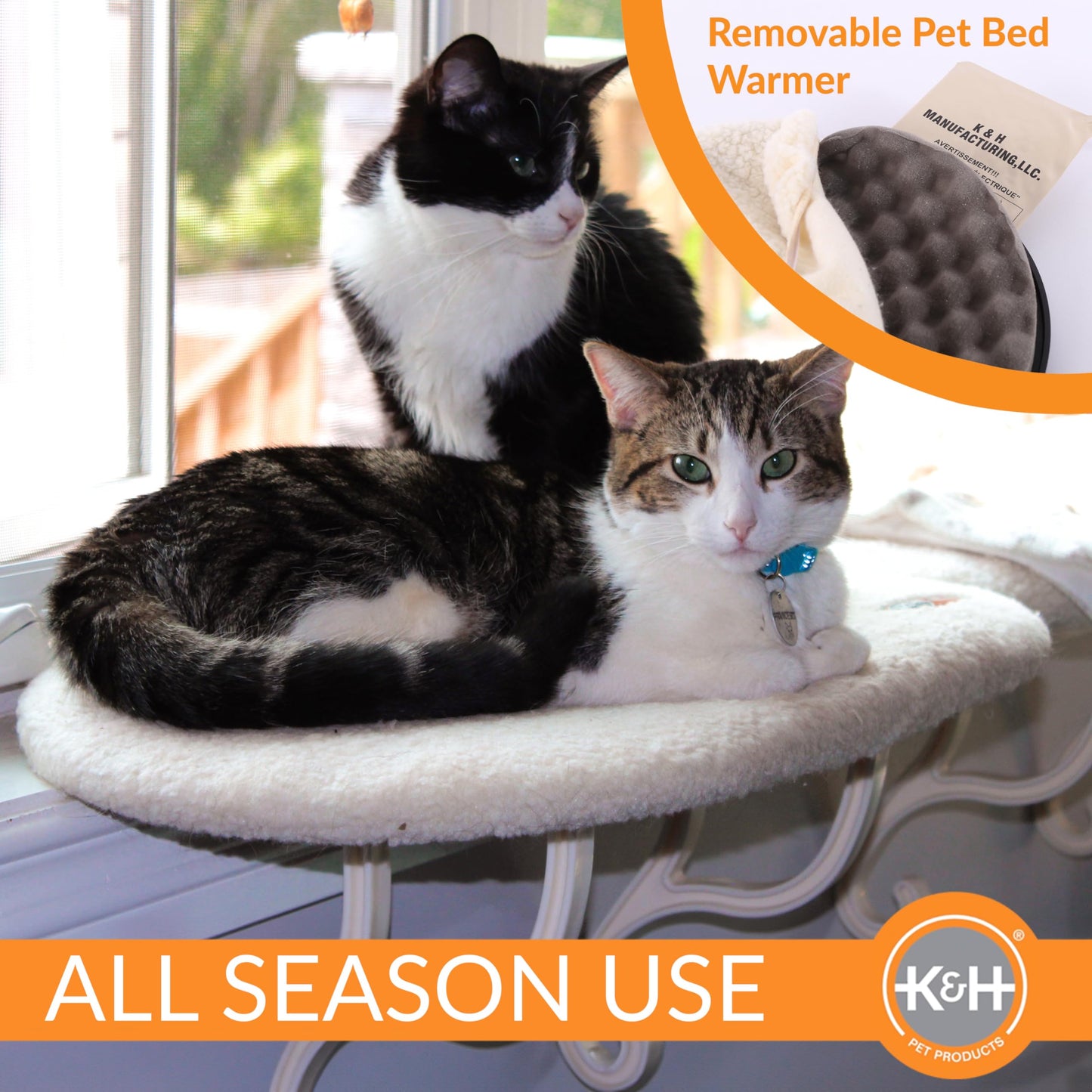 K&H Pet Products Heated Cat Window Perch - Thermo-Kitty Sill with Washable Fleece Cushion Bed Cover - Sturdy Warming Cat Hammock Holds 40LBS - Window Bed Seat for Indoor Cats