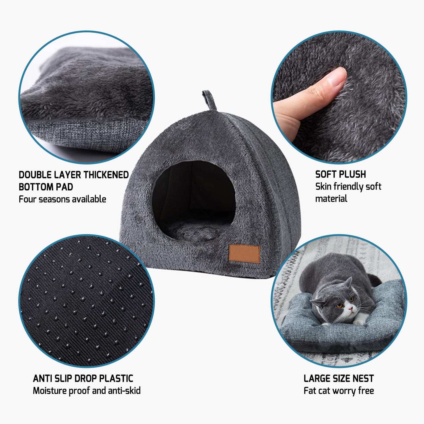 Pet Cave Bed - Warm Cat Bed for Indoor Cats - Pet Tent Cave Igloo Bed for Cats/Small Dogs - Pet Dog Cat Cave Bed - Kitten Bed Cat Tent Cat Bed House with Removable Washable Cushion