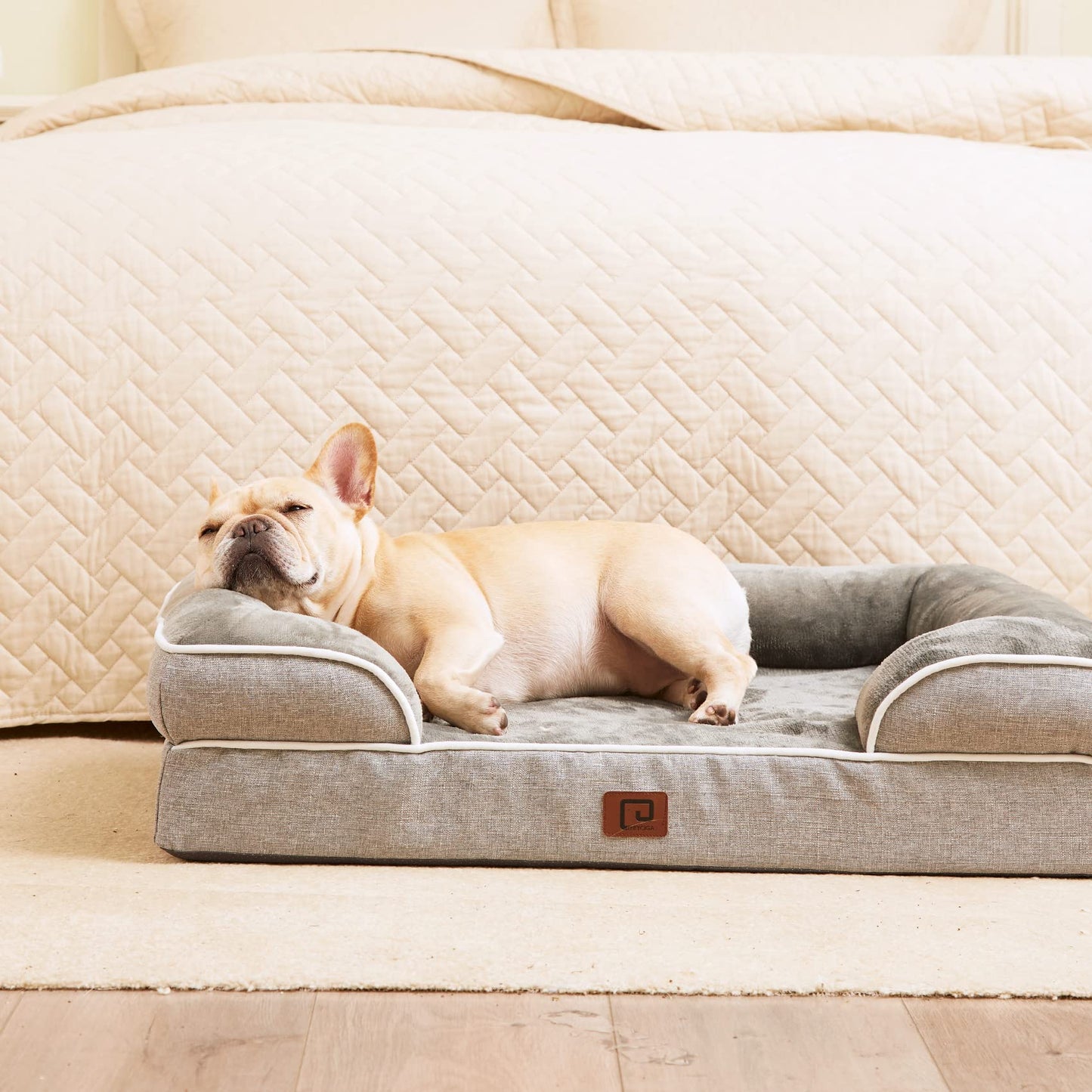 Panier orthopédique en mousse à mémoire de forme EHEYCIGA pour chien de taille moyenne, avec côtés, doublure imperméable, fond antidérapant et housse amovible lavable.