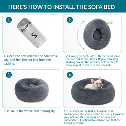 Lit rond et apaisant pour chien Bedsure en peluche - Lavable - 76 cm - En fausse fourrure antidérapante - Convient aux chats jusqu'à 20 kg, auto-chauffant - Gris